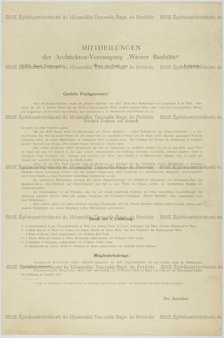 A Wiener Bauhütte 1901. áprilisi indikatív referátuma