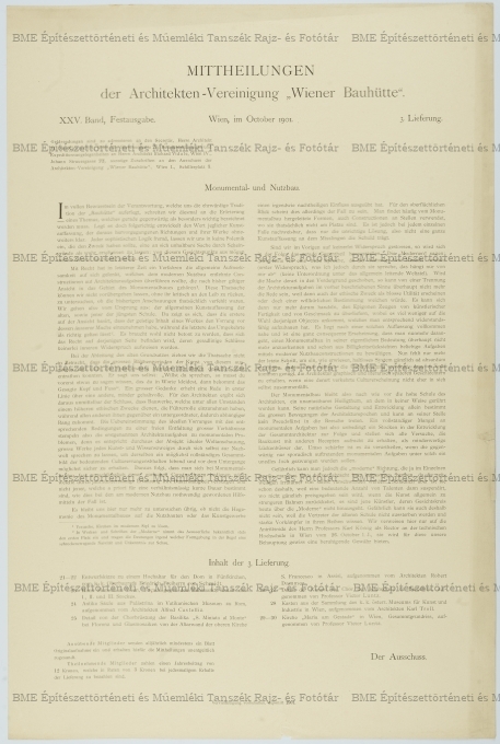 A Wiener Bauhütte 1901. október indikatív referátuma