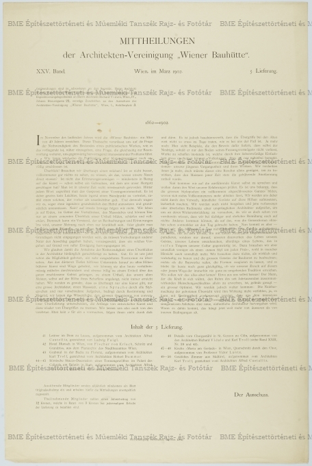 A Wiener Bauhütte 1902. márciusi indikatív referátuma