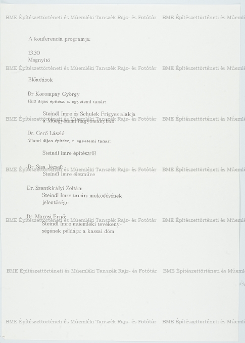 Steindl Imre konferencia program
