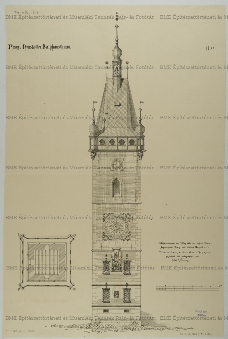 Prágai városháza tornyának felmérési rajza